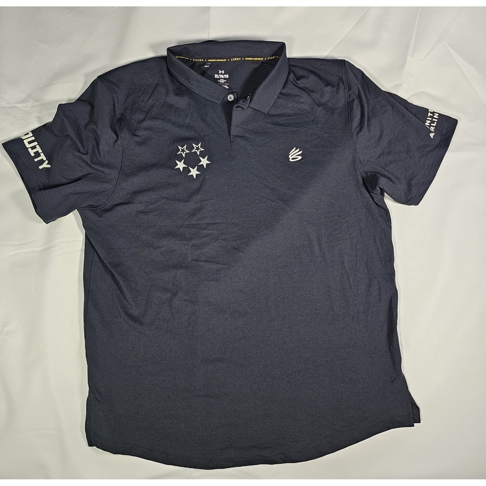 Under Armour Curry Brand Polo Shirt XL Black United Airline Equity Golf Athletic